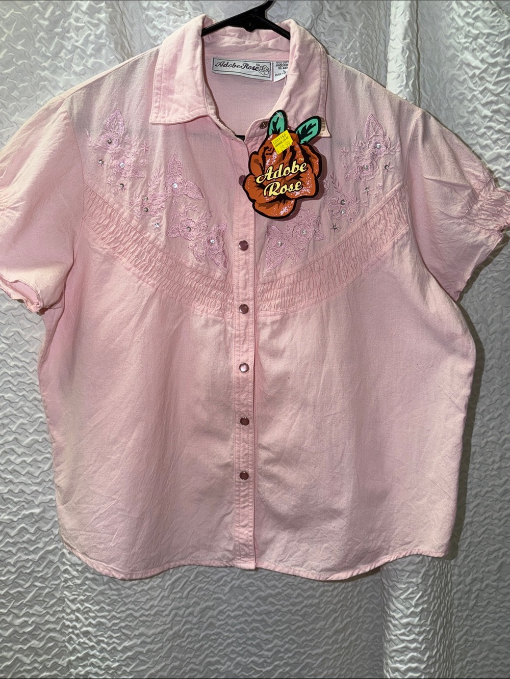 VTG NWT Adobe Rose Western Pearl Snap Shirt Pink Sequin Embroidered Yoke S/M